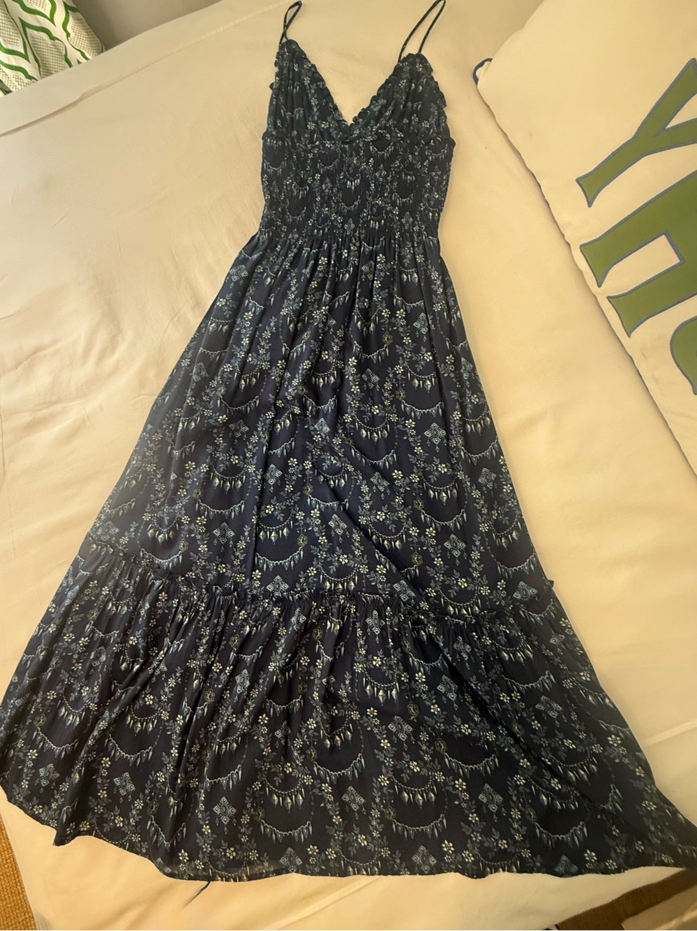 Hill House Navy Floral Maxi Dress with Smocked Bodice